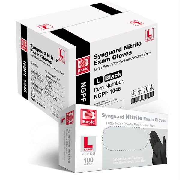 Basic Black Vinyl Exam Glove, Disposable Medical Gloves, Case of 1000 pcs (Large)