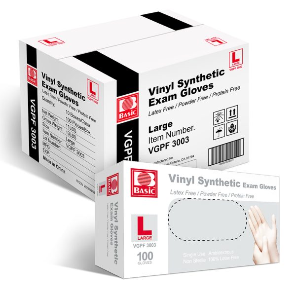 Basic Clear Vinyl Exam Glove, Disposable Medical Gloves, Case of 1000 pcs (Large)