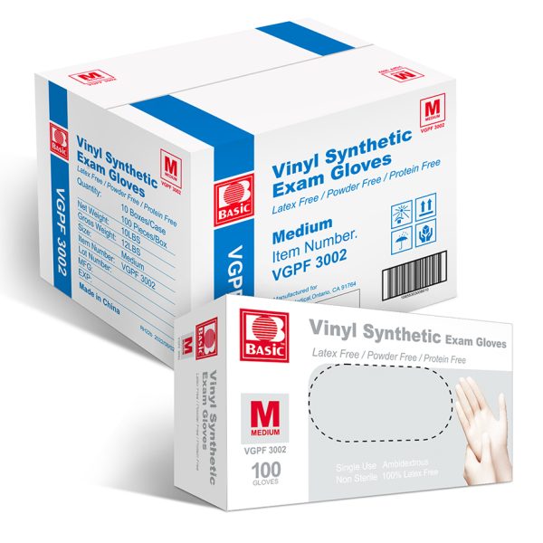 Basic Clear Vinyl Exam Glove, Disposable Medical Gloves, Case of 1000 pcs (Medium)