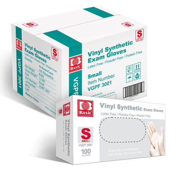 Basic Clear Vinyl Exam Glove, Disposable Medical Gloves, Case of 1000 pcs (Small)