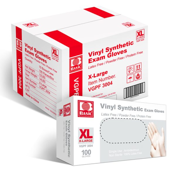 Basic Clear Vinyl Exam Glove, Disposable Medical Gloves, Case of 1000 pcs (X-Large)