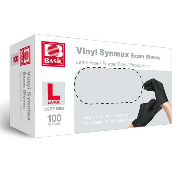 Basic Black Vinyl Exam Glove, Disposable Medical Gloves, Box of 100 pcs (Large)