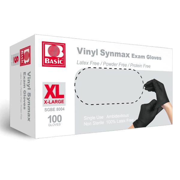 Basic Black Vinyl Exam Glove, Disposable Medical Gloves, Box of 100 pcs (X-Large)
