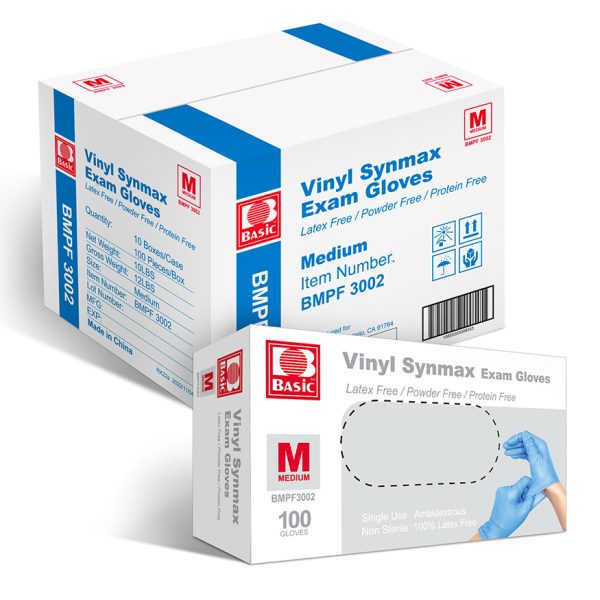 Basic Blue Vinyl Exam Glove, Disposable Medical Gloves, Case of 1000 pcs (Medium)