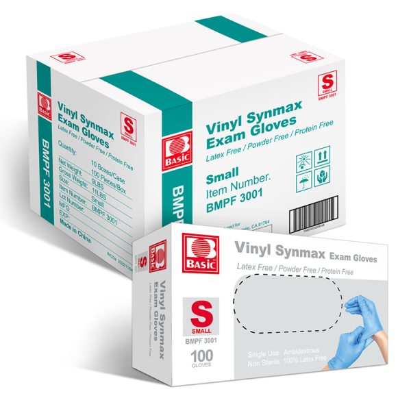 Basic Blue Vinyl Exam Glove, Disposable Medical Gloves, Case of 1000 pcs (Small)