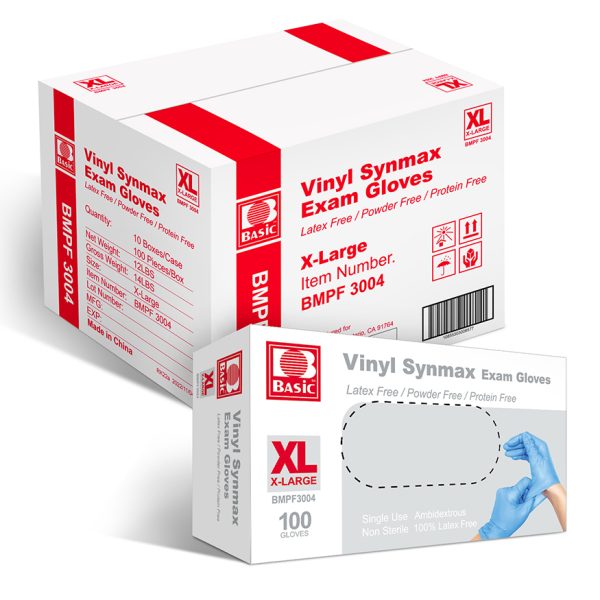 Basic Blue Vinyl Exam Glove, Disposable Medical Gloves, Case of 1000 pcs (X-Large)