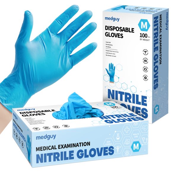 Medguy Blue Nitrile Exam Glove, Disposable Medical Gloves, Box of 100 pcs (Medium)