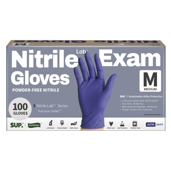 Sup. Nitrile Lab™ Examination Gloves, Powder Free Medical Disposable Gloves, Violet Blue, Box of 100 pcs
