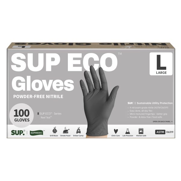 SUP ECO™ Examination Gloves, Powder Free Medical Disposable Gloves, Dark Gray, Box of 100 pcs