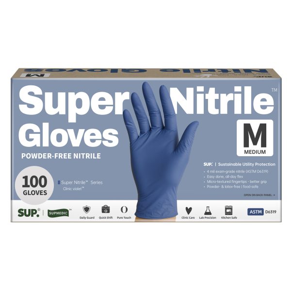 Sup. Super Nitrile™ Examination Gloves, Powder Free Medical Disposable Gloves, Clinic Violet, Box of 100 pcs