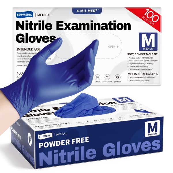 Supmedic 4 MIL MED+, Nitrile Exam Gloves, Powder-Free Latex-Free Cooking Food-Safe Disposable Medical Gloves, Blue Violet