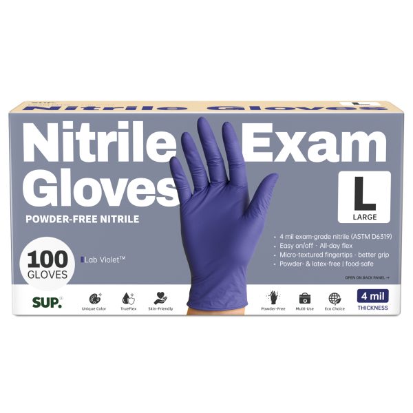 SUP® Lab Violet™ Examination Nitrile Gloves, Powder Free Medical Disposable Gloves, Box of 100 pcs