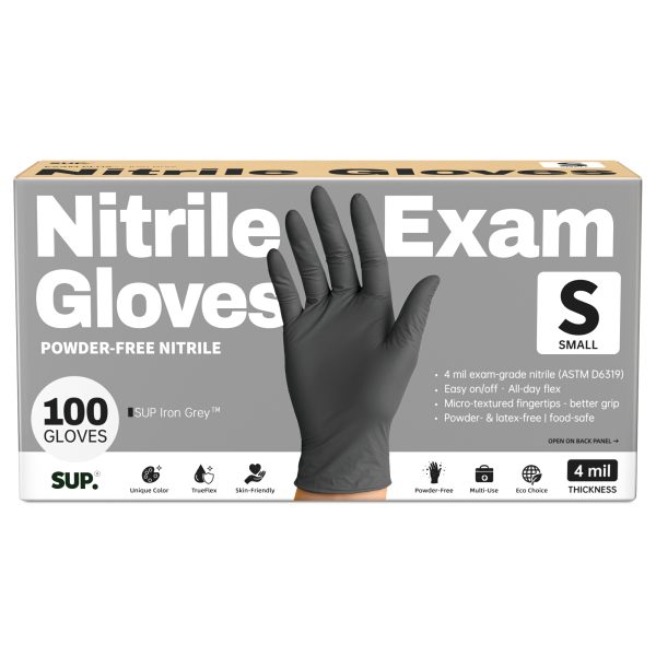 SUP® Iron Grey™ Examination Nitrile Gloves,  Powder Free Food Safe Cooking Cleaning Protective Medical Gloves, Box of 100 pcs
