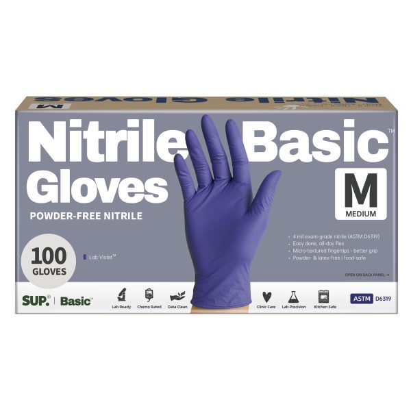 Basic™ Nitrile Exam Gloves,  Powder Free Food Safe Cooking Cleaning Protective Medical Gloves, Violet, 100 pcs