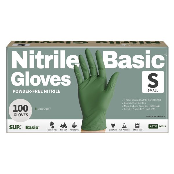 Basic™ Nitrile Exam Gloves,  Powder Free Food Safe Cooking Cleaning Protective Medical Gloves, Moss Green, 100 pcs