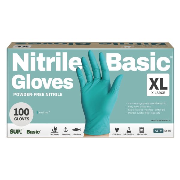 Basic™ Nitrile Exam Gloves,  Powder Free Food Safe Cooking Cleaning Protective Medical Gloves, Teal, 100 pcs